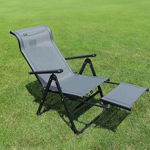 Miniatura 2 de Caravan Sports Ergo+ Silla plegable para patio, gris con reposapiés abatible, capacidad de peso de 300 libras, 7 posiciones reclinables