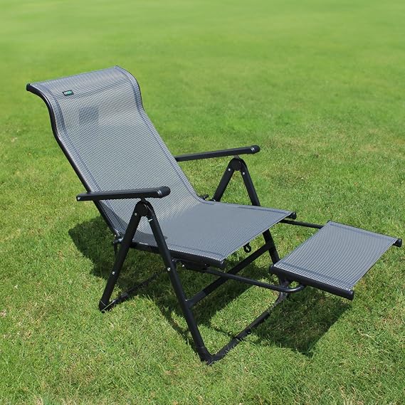 Caravan Sports Ergo+ Adjustable Outdoor Patio Camping Lounge with Footrest & Headrest, Steel Frame Weather-Resistant Fabric Folding Outdoor Chair