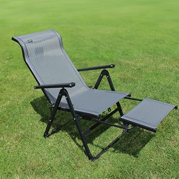 Caravan Sports Ergo+ Adjustable Outdoor Patio Camping Lounge with Footrest & Headrest, Steel Frame Weather-Resistant Fabric Folding Outdoor Chair