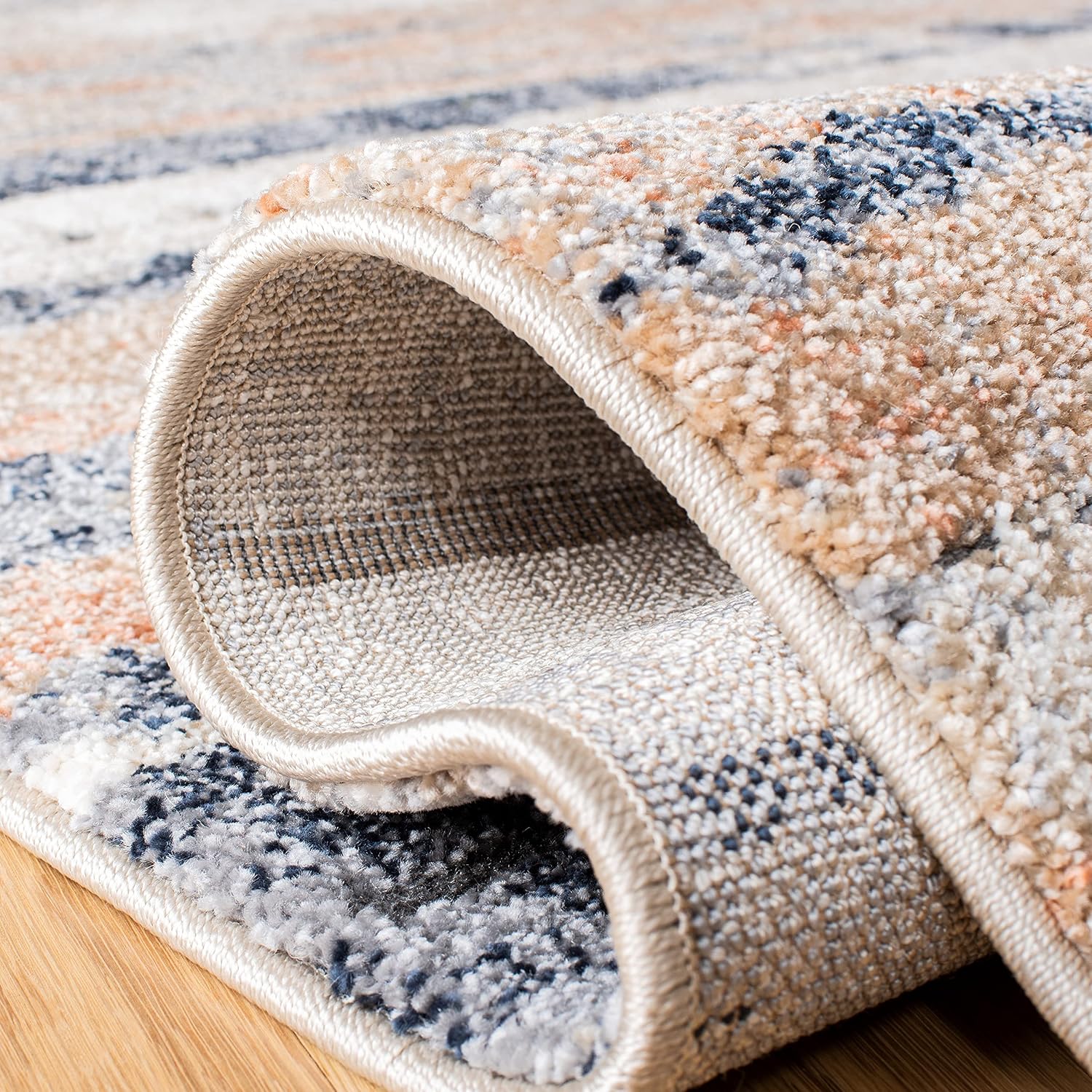 SAFAVIEH Coppertone Collection Runner Rug - 2'2" x 8', Ivory & Navy, Modern Distressed Design, Non-Shedding & Easy Care, Ideal for High Traffic Areas in Living Room, Bedroom (CPN351A)