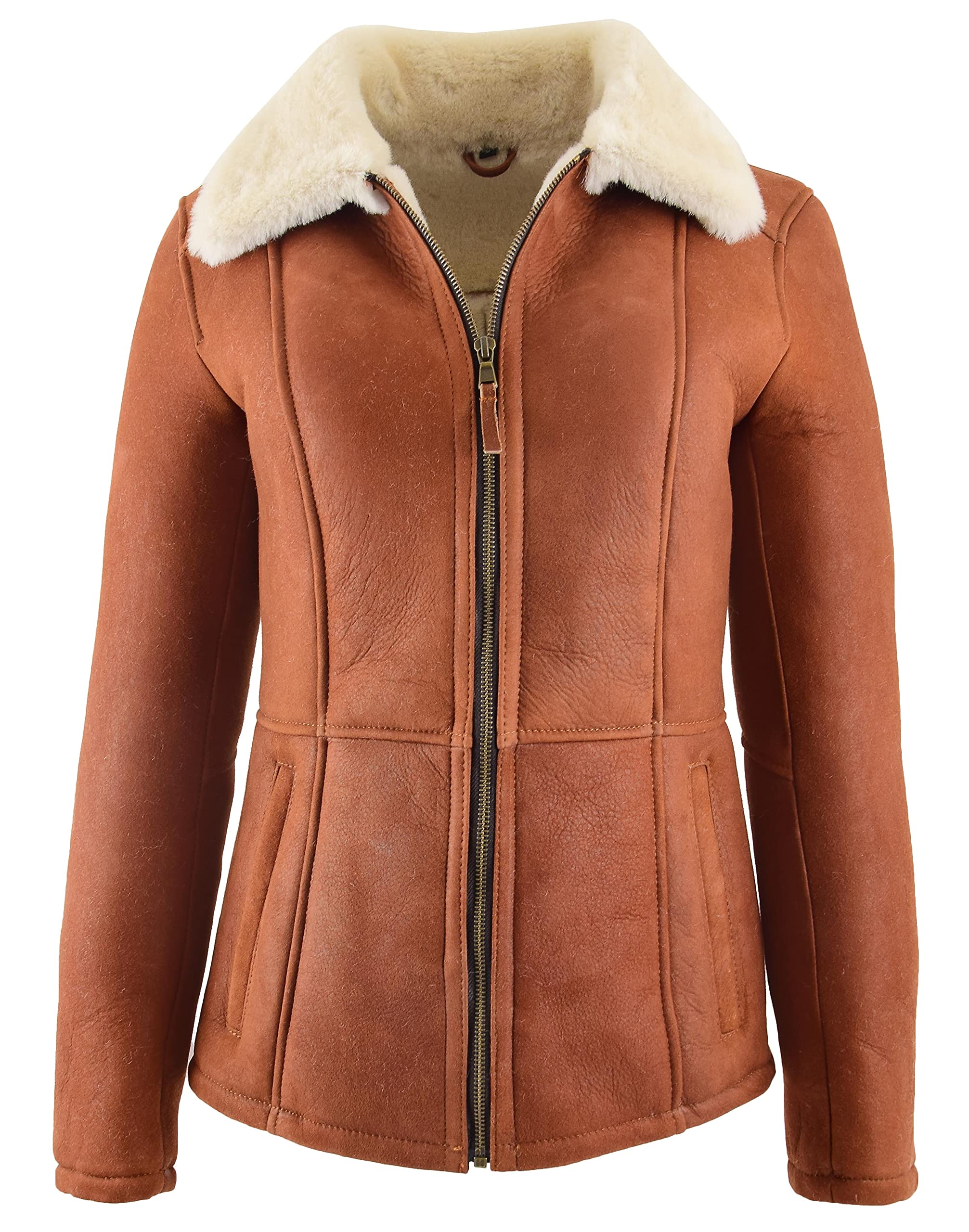House Of Leather Womens Real Sheepskin Coat Mid Length Classic Style Scarlett Tan (12)