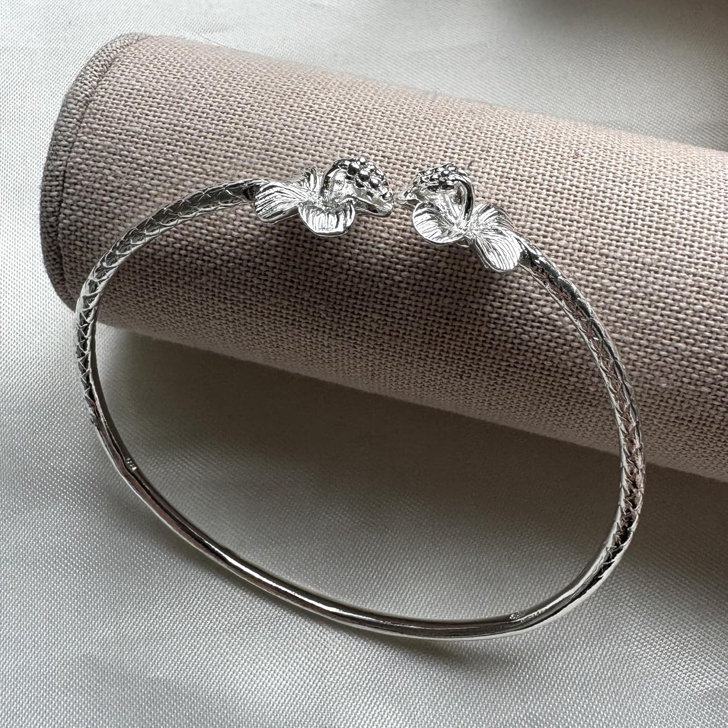 Flower Hibiscus Solid .925 Sterling Silver Bangle Cuff Bracelet Large For Women Jewelry Stretch Bracelets Friendship Gift Birthday Gifts West Indian Bangle, 1 piece