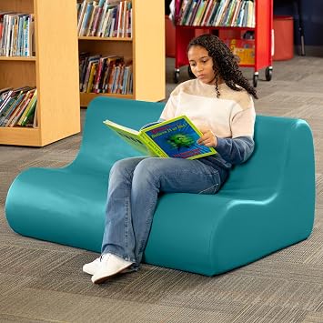 Jaxx Midtown Sofa - 2-Seat Commercial Grade Soft Seating for Library, Media Center, Daycare or Classrooms with Premium Wipe-Clean PU Vinyl - Large Size, Turquoise