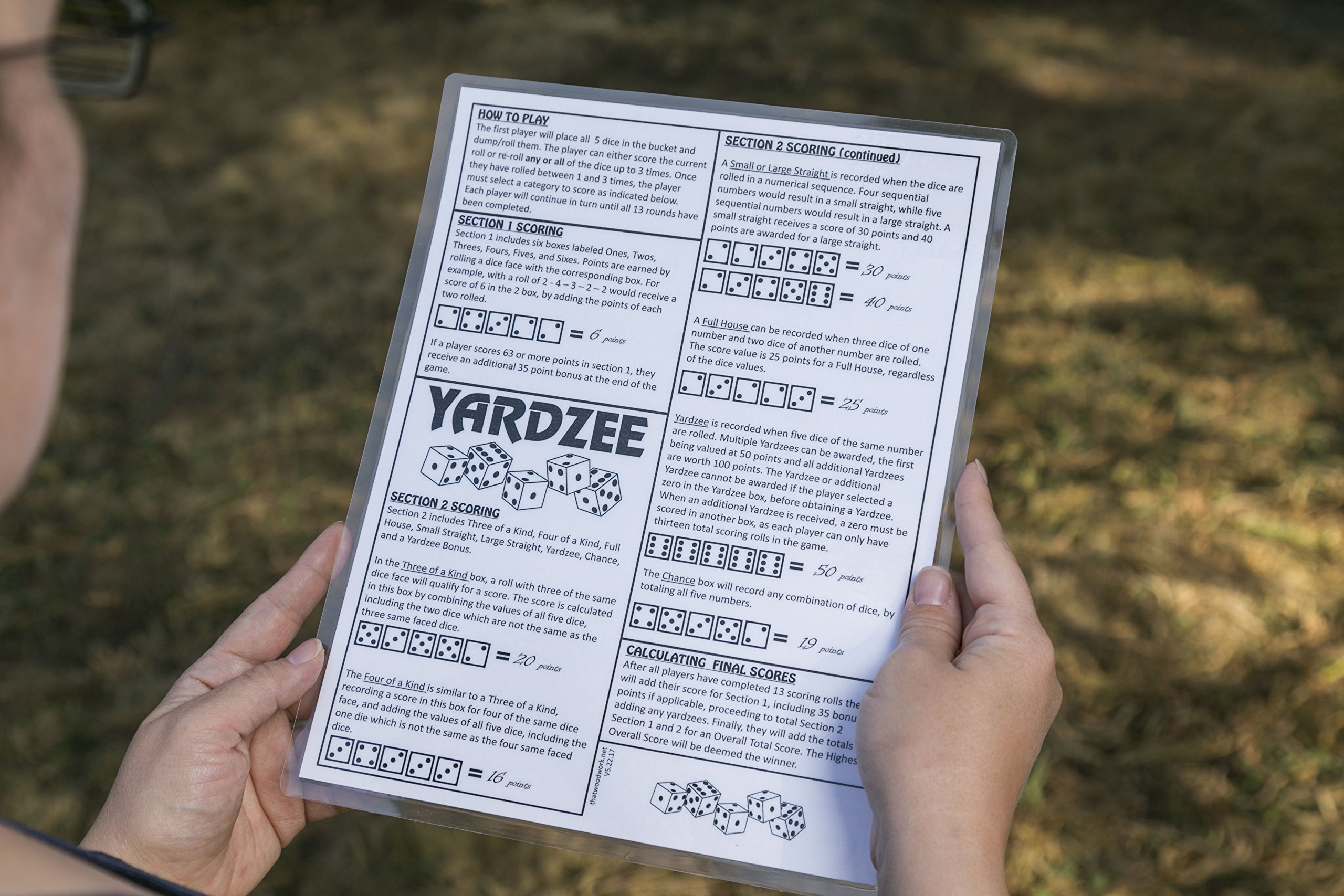 Buy Yardzee Score Cards with Rules on the Back, Laminated Yardzee Score
