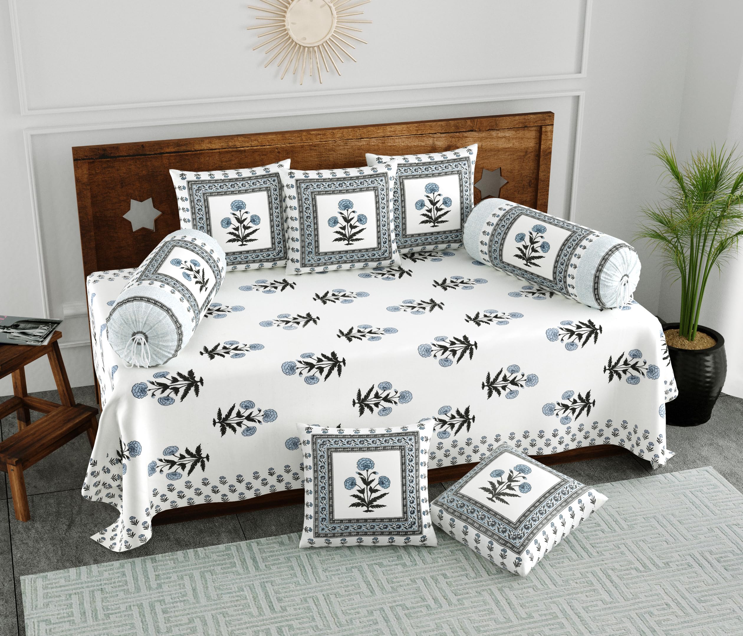 Indian Block Print Diwan Set - 8 Piece Cotton -22 Indian Block Print Diwan Set - 8 Piece Cotton -22
