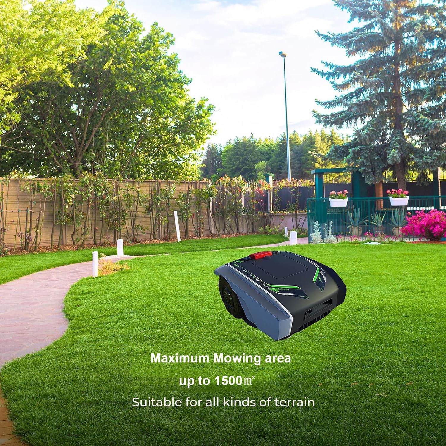 Automatic Intelligent Lawn Mower, Robotic Lawn Mowers App Control, Long Battery Life (20V 5Ah - 120 Min), Waterproof, Safety Protection Device, for Lawn/Garden (1500㎡)