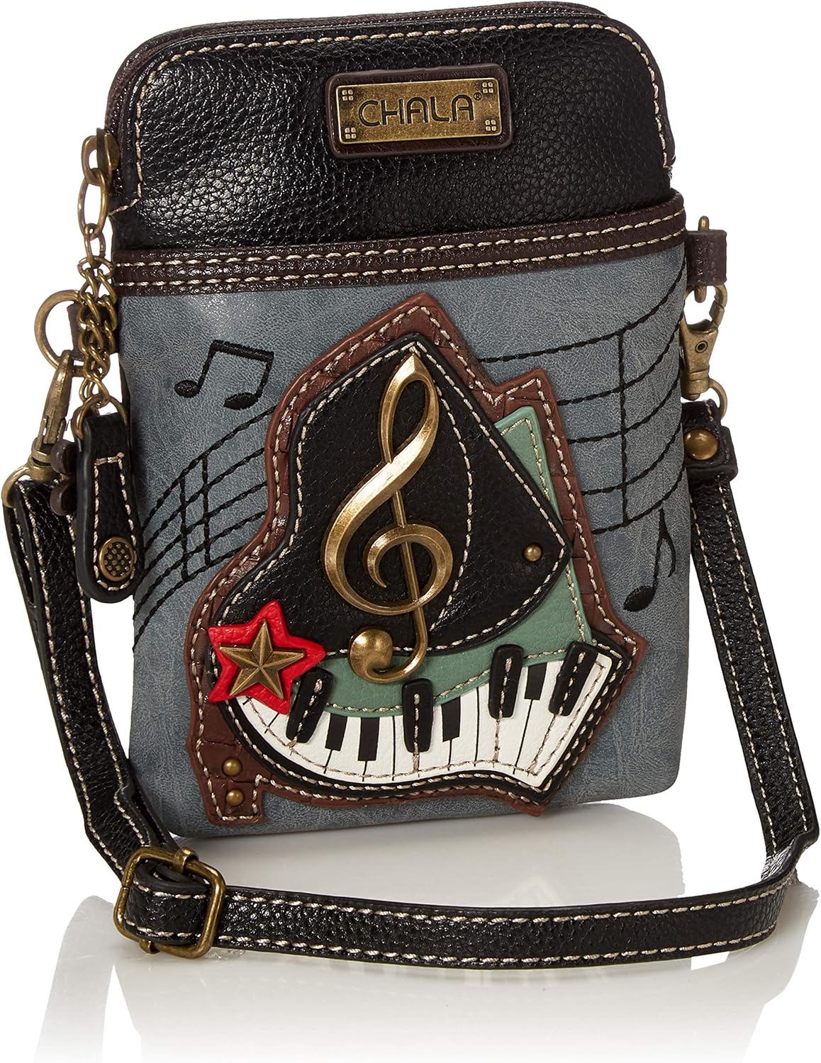 Chala Group Piano Cellphone Crossbody Handbag - Convertible Strap, Indigo, 5" x 7.5" x 1"