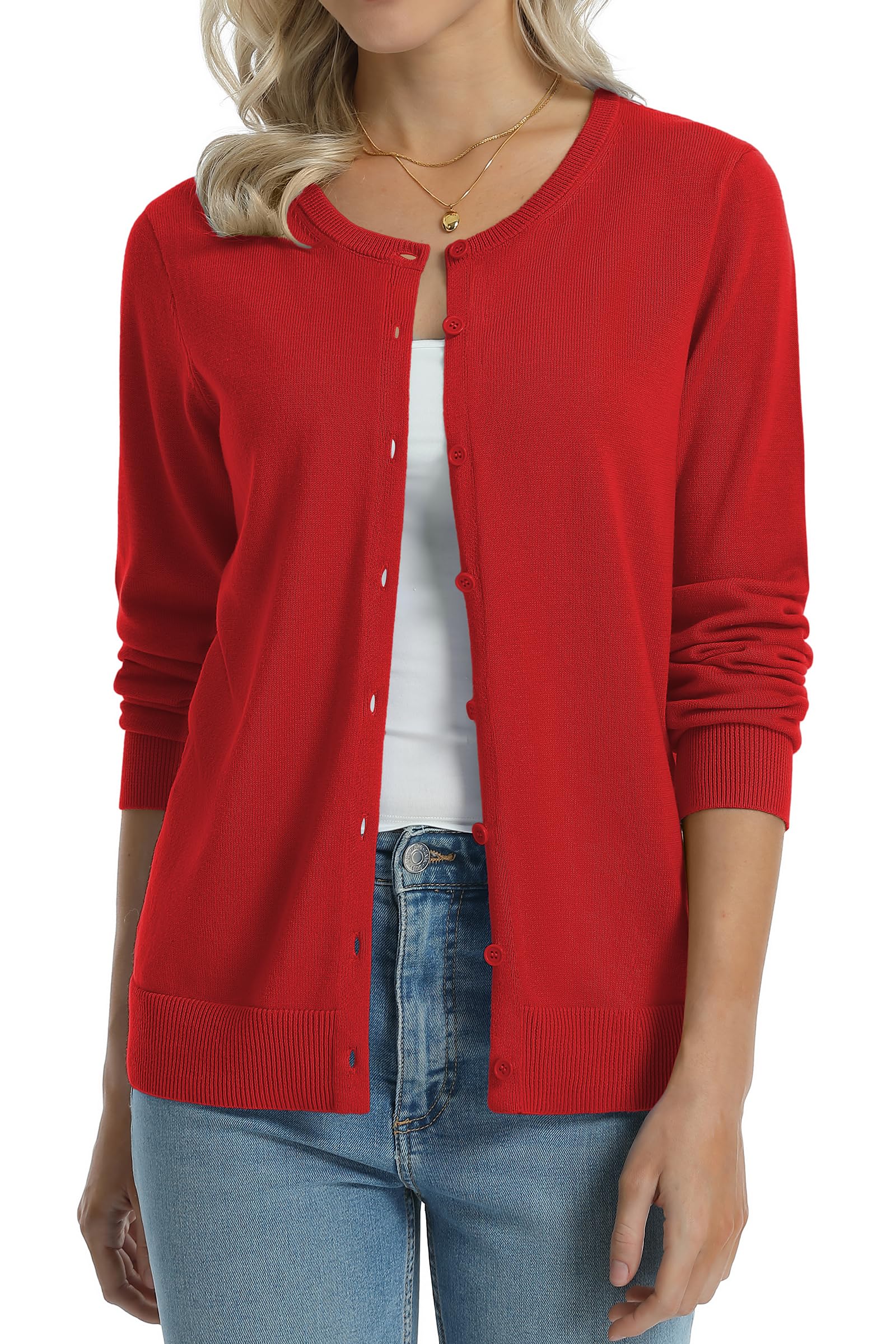 QUALFORT Women's 100% Cotton Lightweight Cardigans Long Sleeve Sweater