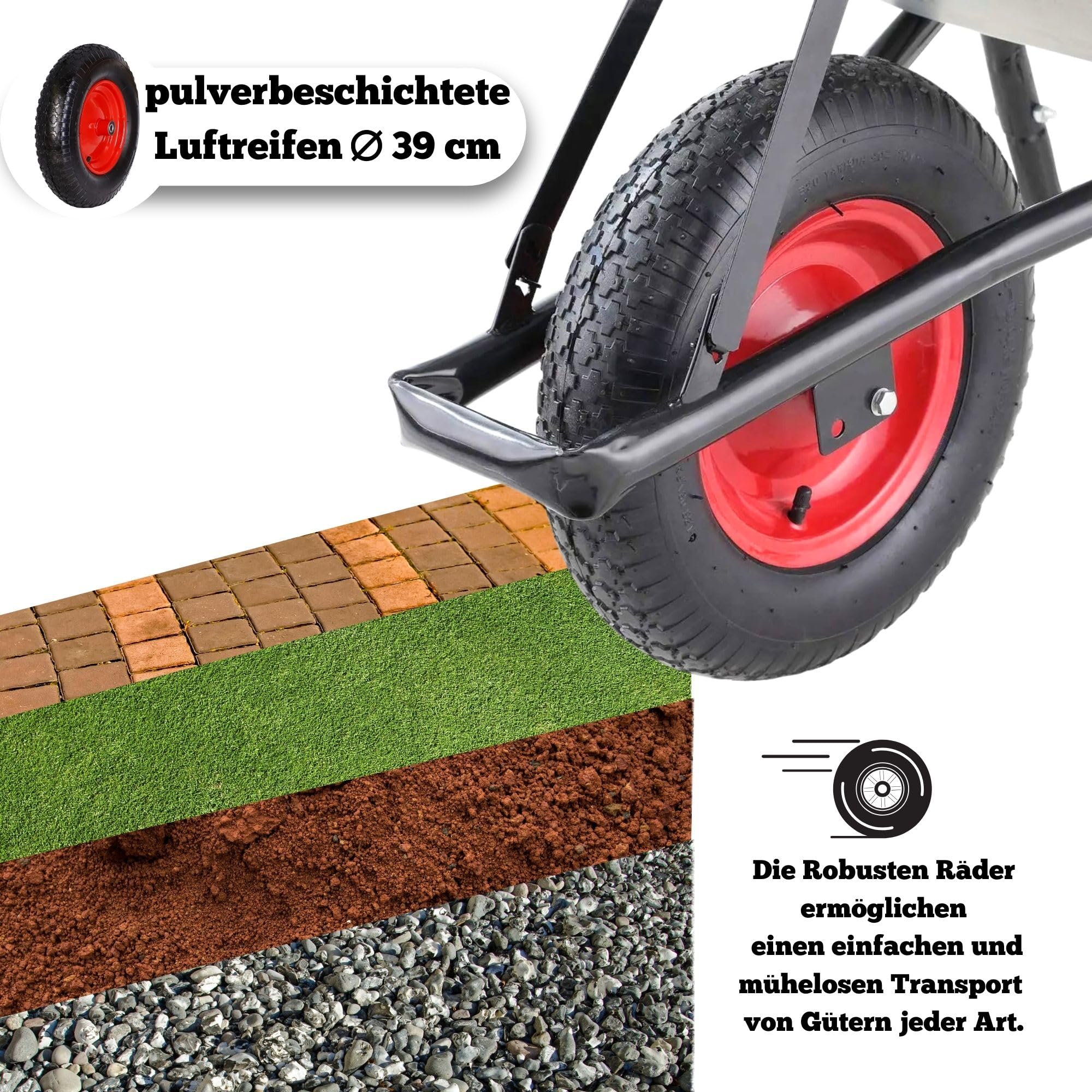 DIVID® Schubkarre 250Kg | 100Liter | Luftreifen mit Stahlfelgen | Schiebkarre | Bauschubkarre | Gartenschubkarre | Transportkarre mit robustem Stahlrahmen (Schwarz)