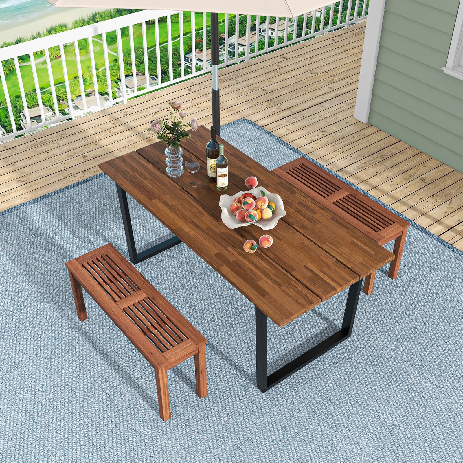GIANTEX Panchina da Esterno per 2 Persone, Panchina da Patio con Seduta a Doghe, Telaio in Legno Massiccio Resistente alle Intemperie, Panchina da 2 Posti per Balcone, Piscina (1, 100x30,5x47 cm)