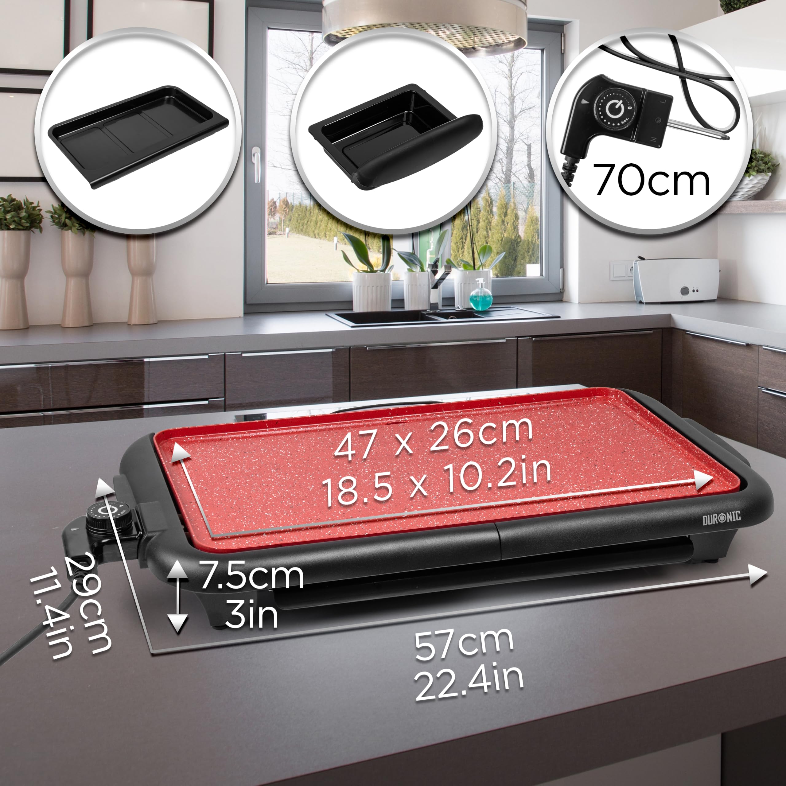 Duronic GP25 Plancha Eléctrica Teppanyaki 2000W 47x26 cm Cerámica Titanio