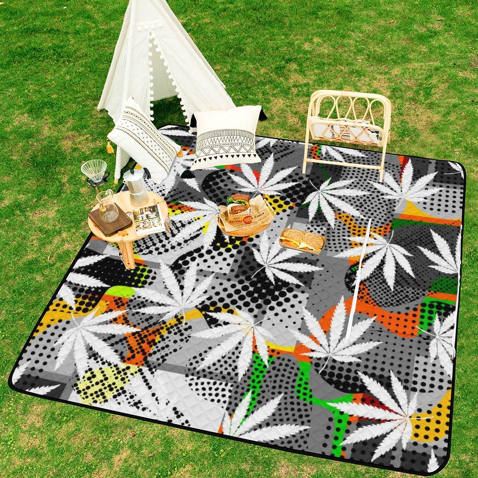 3D Impression Les Feuilles Couverture Pique Nique Les Les planteses Tapis Pique Nique Nappe Picnic Couverture De Pique-Nique pour Camping, Parc, Jardin 200x200cm