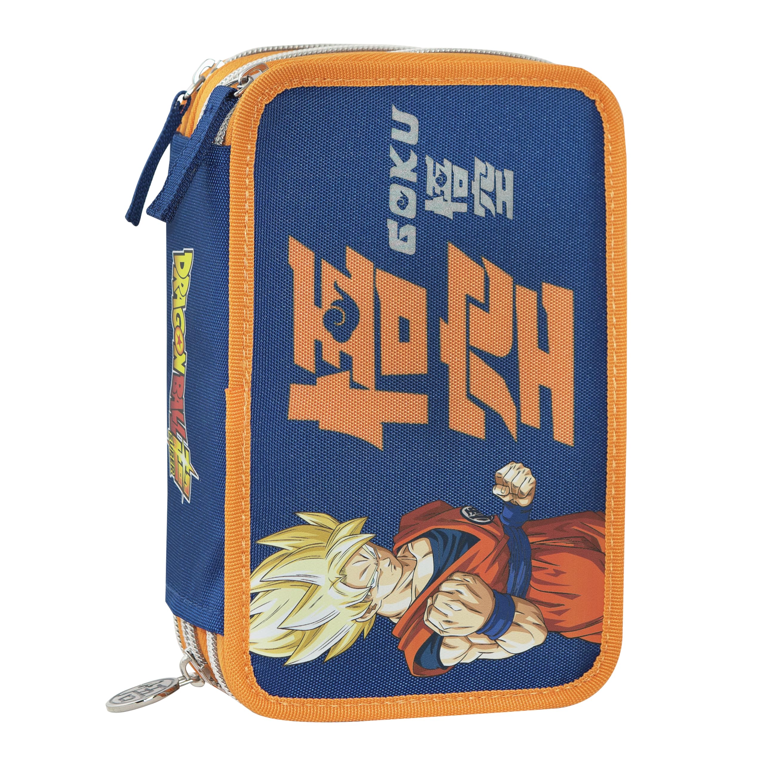 Franco Cosimo Panini Dragon Ball Super – Federmäppchen für die Schule, offizielles Dragon Ball, Federmäppchen mit 3 Fächern für Jungen und Mädchen, mit Schreibwaren-Set, löschbarem blauem Stift und