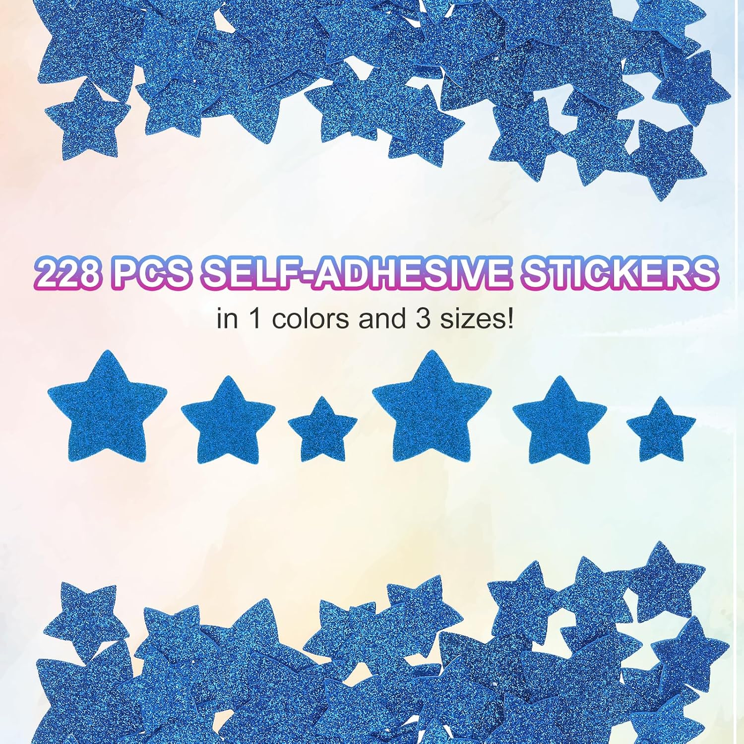 MECCANIXITY 228Pcs Glitter Foam Stickers 3 Size Self-Adhesive Sparkly Star Shapes Glitter Stickers for Arts Craft Supplies, DIY and Decor, Blue