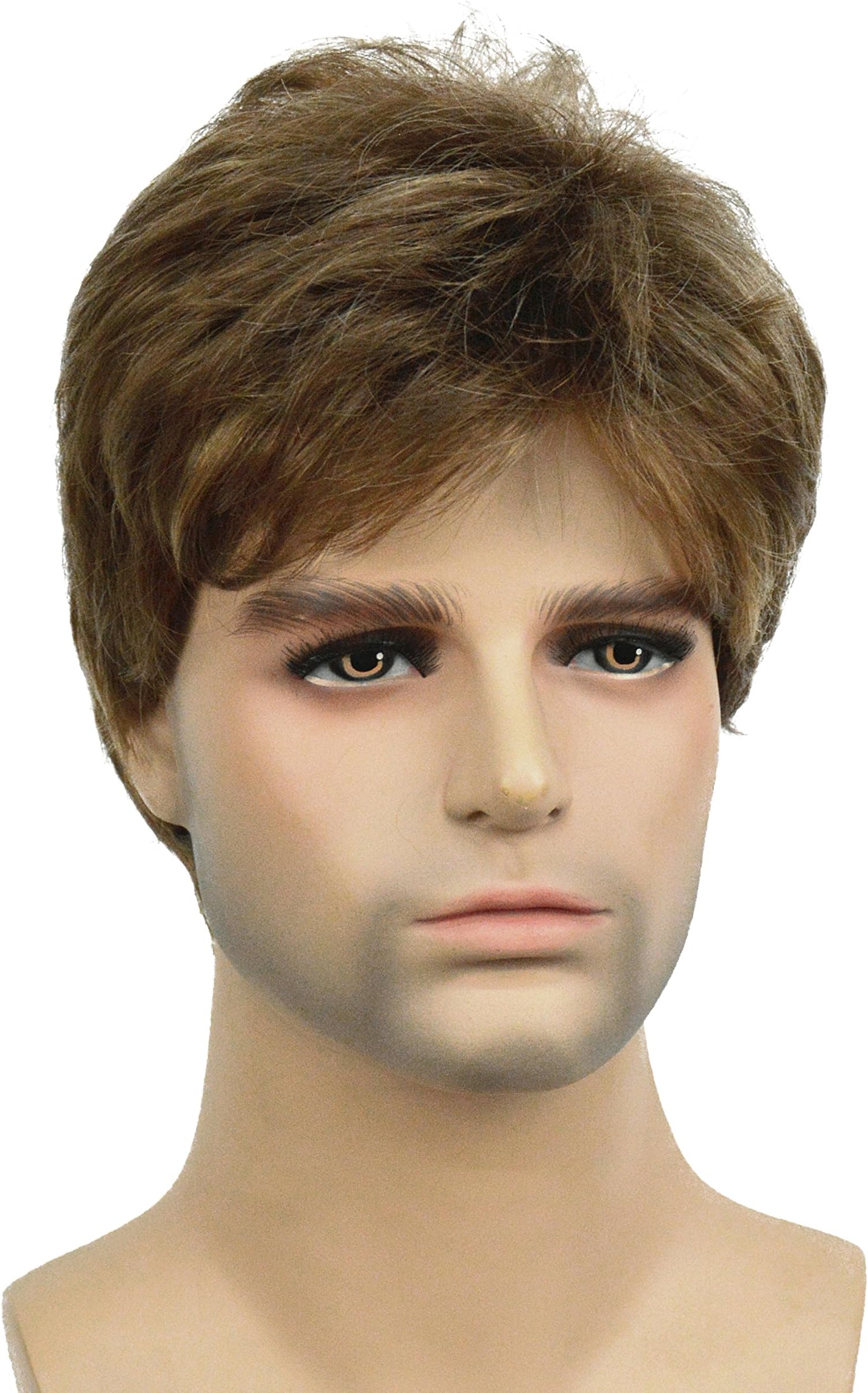 Lydell Men Wig Golden Brown Mix Short Straight Hair Synthetic Full Wigs 6 inches