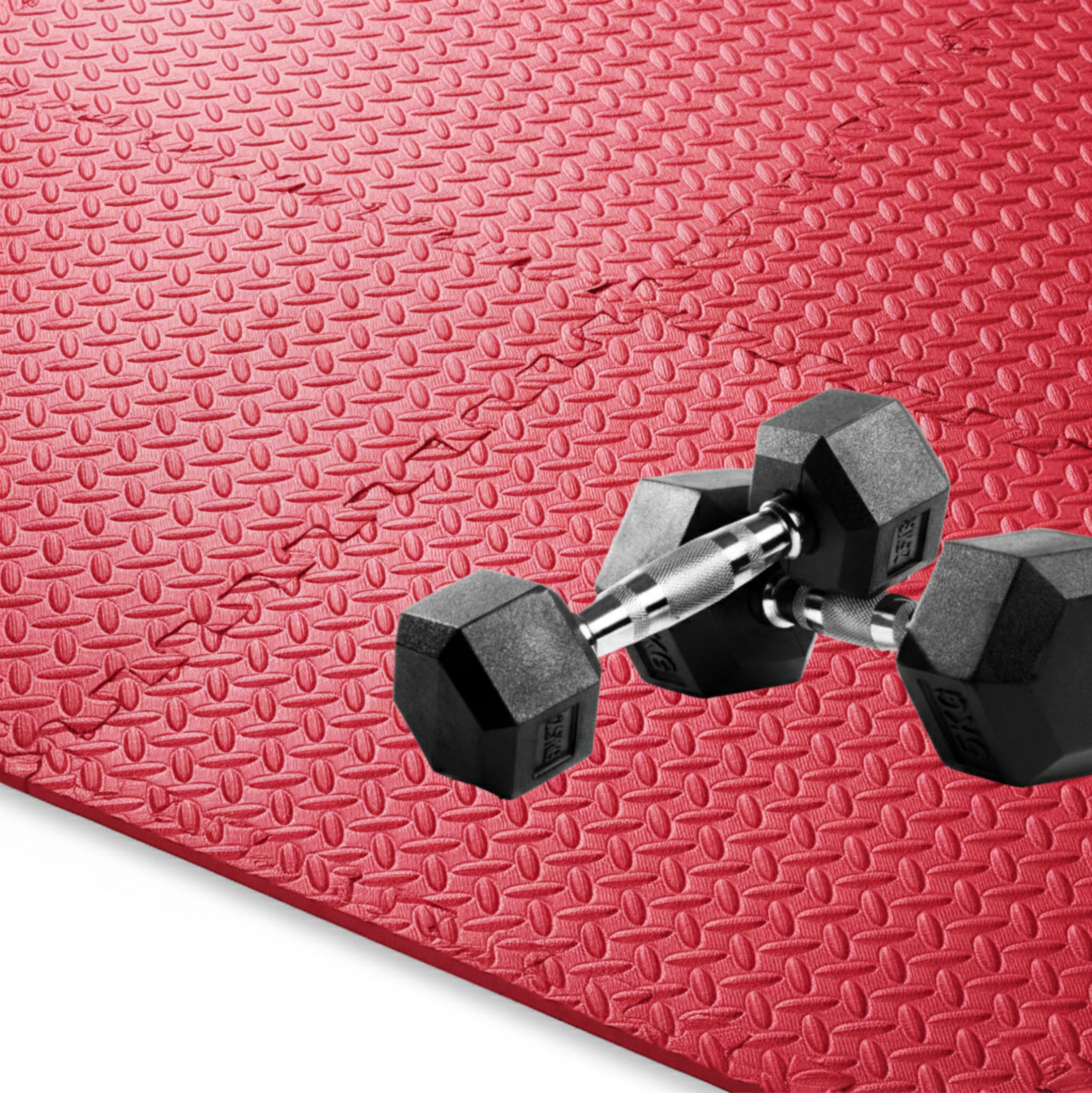 Interlocking Exercise Floor Mats, 60 x 60 cm, Water-Resistant EVA Foam, Non-Slip Surface, Black (Red, 48 Sq Ft - 12xMats)