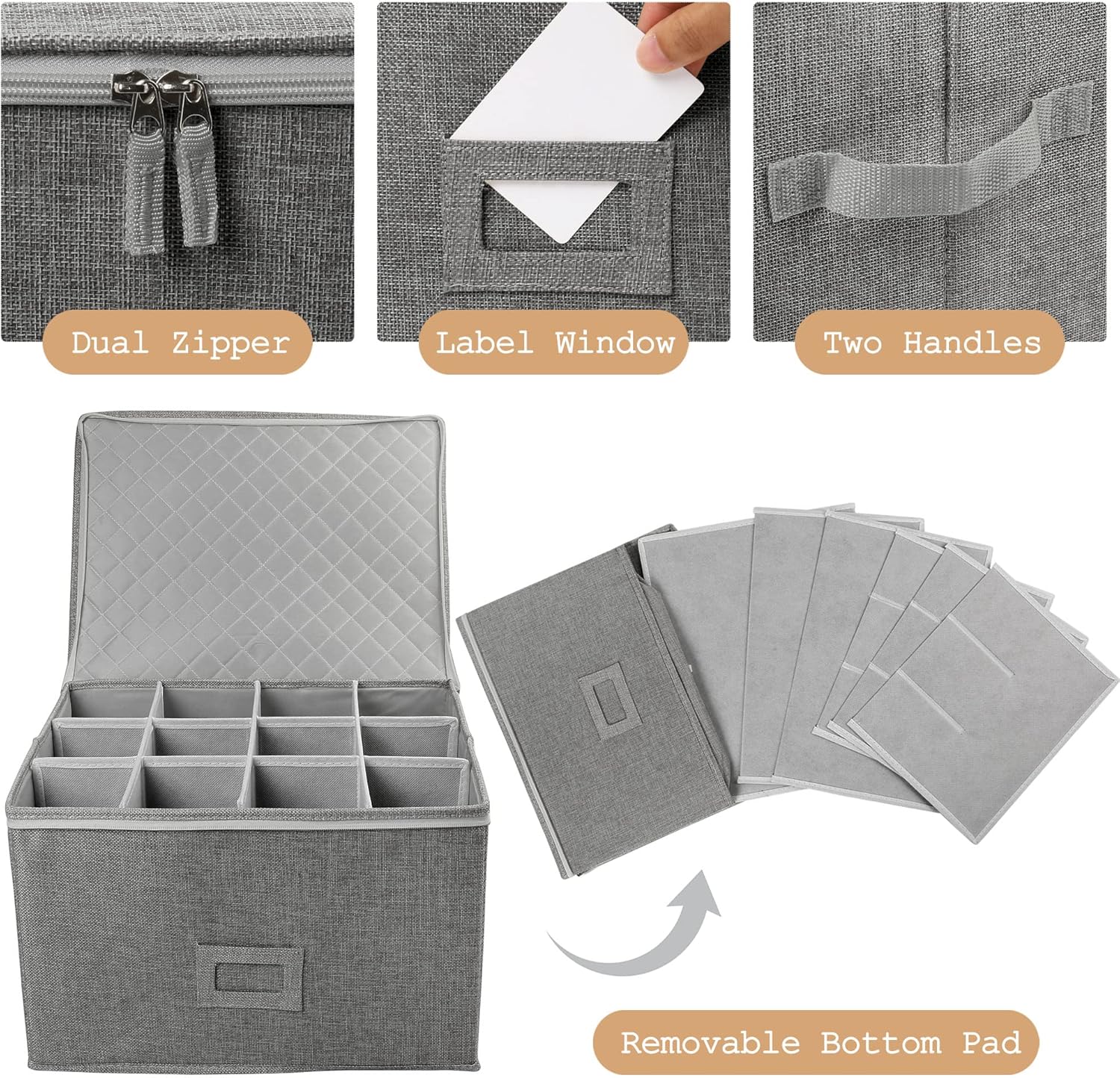 LotFancy Stemware Storage Container for Moving, Hard Shell, 2 Pack, Stackable Wine Glass Storage Box with Dividers & Handles, Crystal Glassware, Champagne Flute, Drinkware Case, Gray