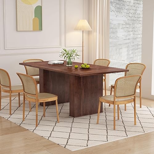 Miniatura 7 de Mesa de comedor de 78 pulgadas para 6, 8 y 10, moderna mesa de cocina rectangular de granja, mesas de comedor largas con base de tira de madera para