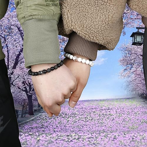 Miniatura 6 de FIBO STEEL Juego de 4 pulseras para parejas para hombres y mujeres con corona de 0315in 8 pulgadas Acero inoxidable