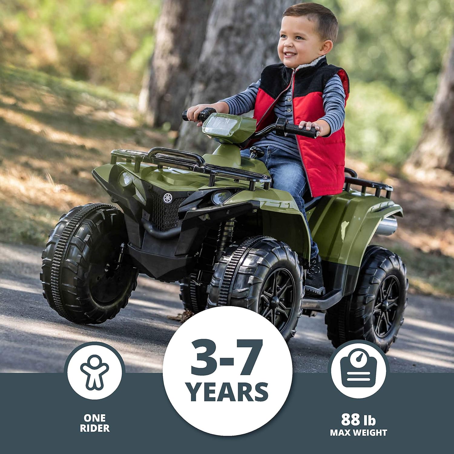 Kid Trax Yamaha ATV Toddler/Kids Electric Ride On Toy, 12 Volt, 3-7 yrs Old, Max Weight 88 lbs, Single or Double Riders, MP3 Player Input, Kodiak Green (KT1579AZA) : Toys & Games