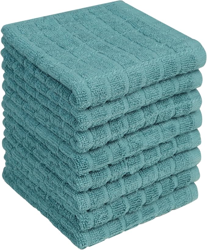 Bumble Dish Cloths (8 Pack) | 12" x 12" | 100% Cotton Kitchen Towels | 405 GSM | Soft, Highly Absorbent & Durable Dish Towels for Kitchen | Aqua