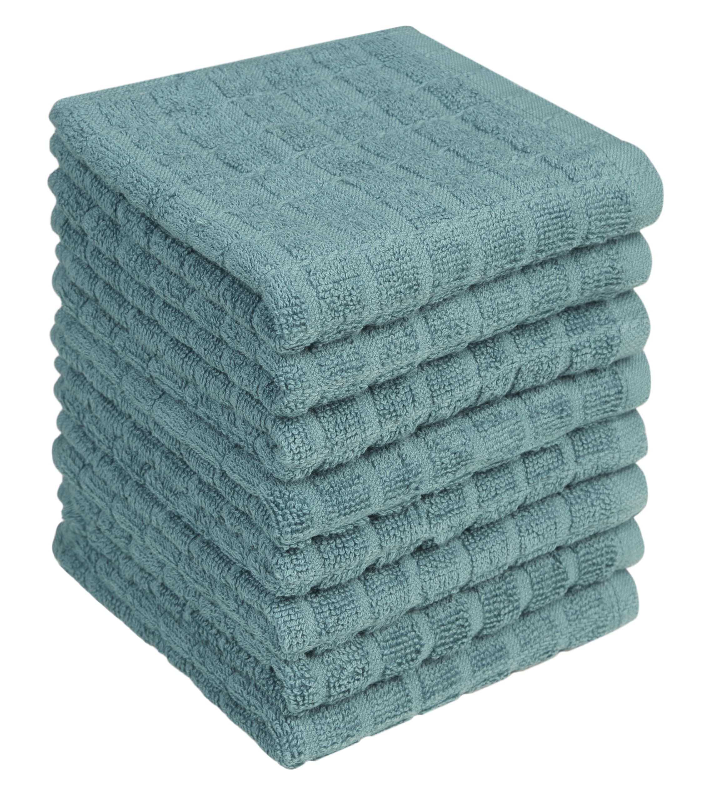 Bumble Dish Cloths (8-Pack), 100% Cotton Kitchen Towels, 12"x12" - Aqua