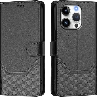 Wallet Case for iPhone 16 Pro Max,Leather with Credit Card Holders Kickstand Magnetic RFID Blocking Embossing Flip Folio Shockproof Case for iPhone 16 Pro Max 6.9" Black YBF