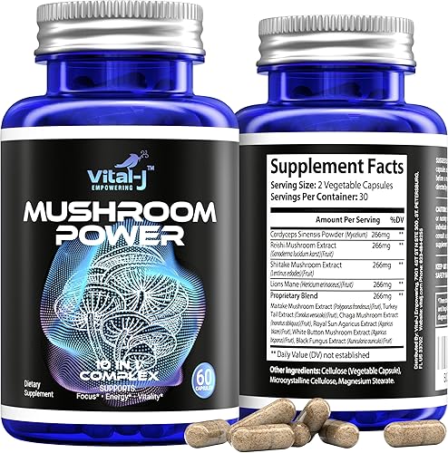 Miniatura 2 de Complejo de potencia de hongos 10 en 1 con Cordyceps, Reishi, Shiitake y melena de leones, suplemento dietético nootrópico para microbioma