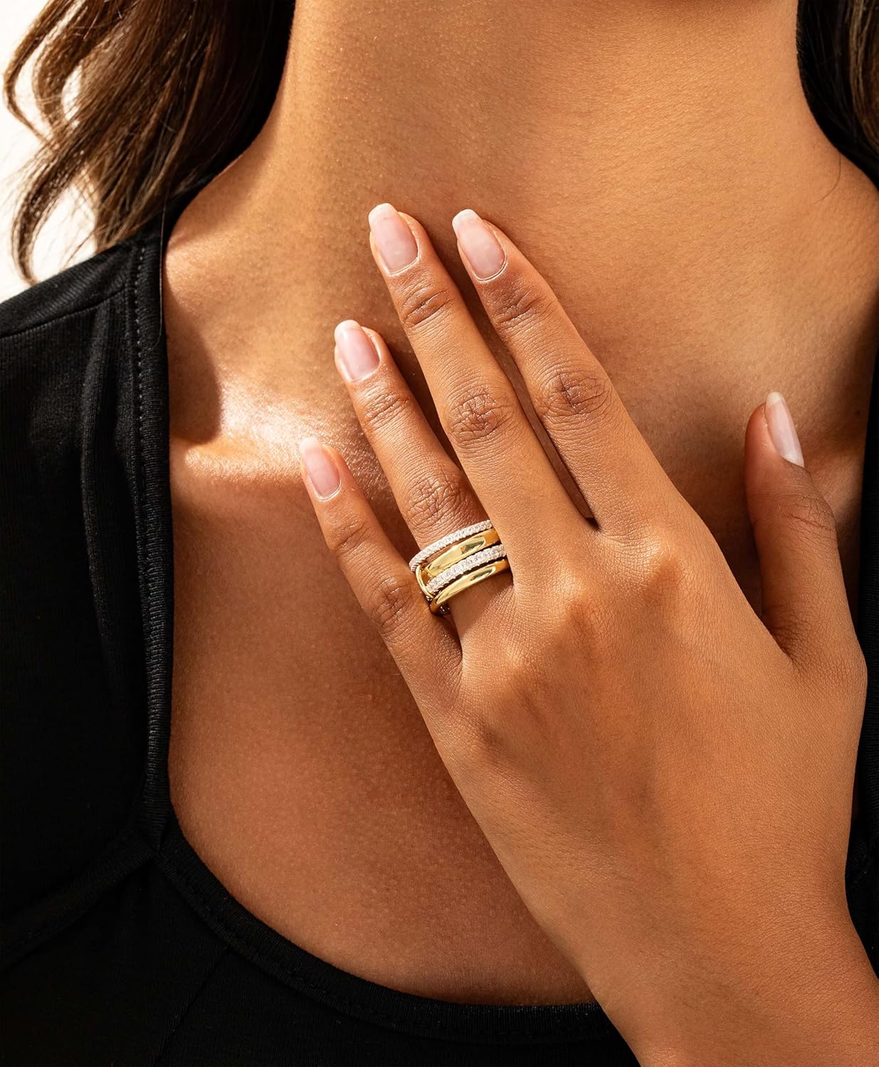 DEARMAY Gold Rings for Women, Stacking 14K Gold Plated Interlocked Rings Set Non Tarnish Stackable Silver Wedding Bands Ring Trendy Cubic Zirconia Ring Size 7 Fashion Jewelry for Women - Image 8