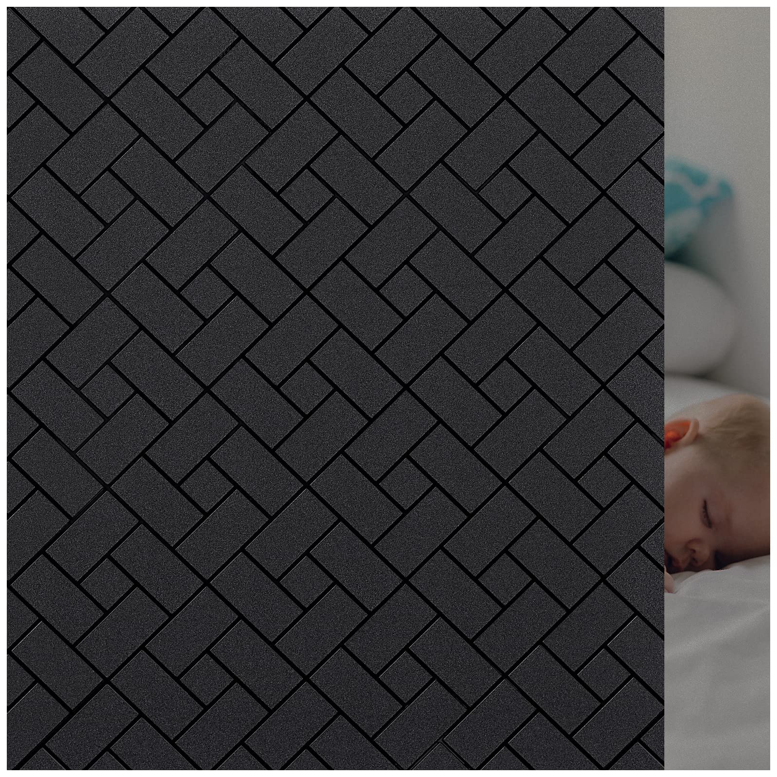 KASTWAVETotal Blackout Window Film 100% Light Sun Blocking Window Covering Darkening Privacy, Heat Control Static Cling Removable No Glue Anti Glare Reflective Film for Home Bedroom (Black)