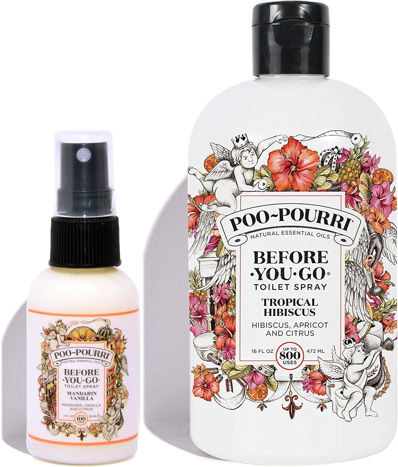 Poo-Pourri Tropical Hibiscus 16 Ounce Refill Bottle and Mandarin Vanilla 2 Ounce Before You Go Toilet Spray