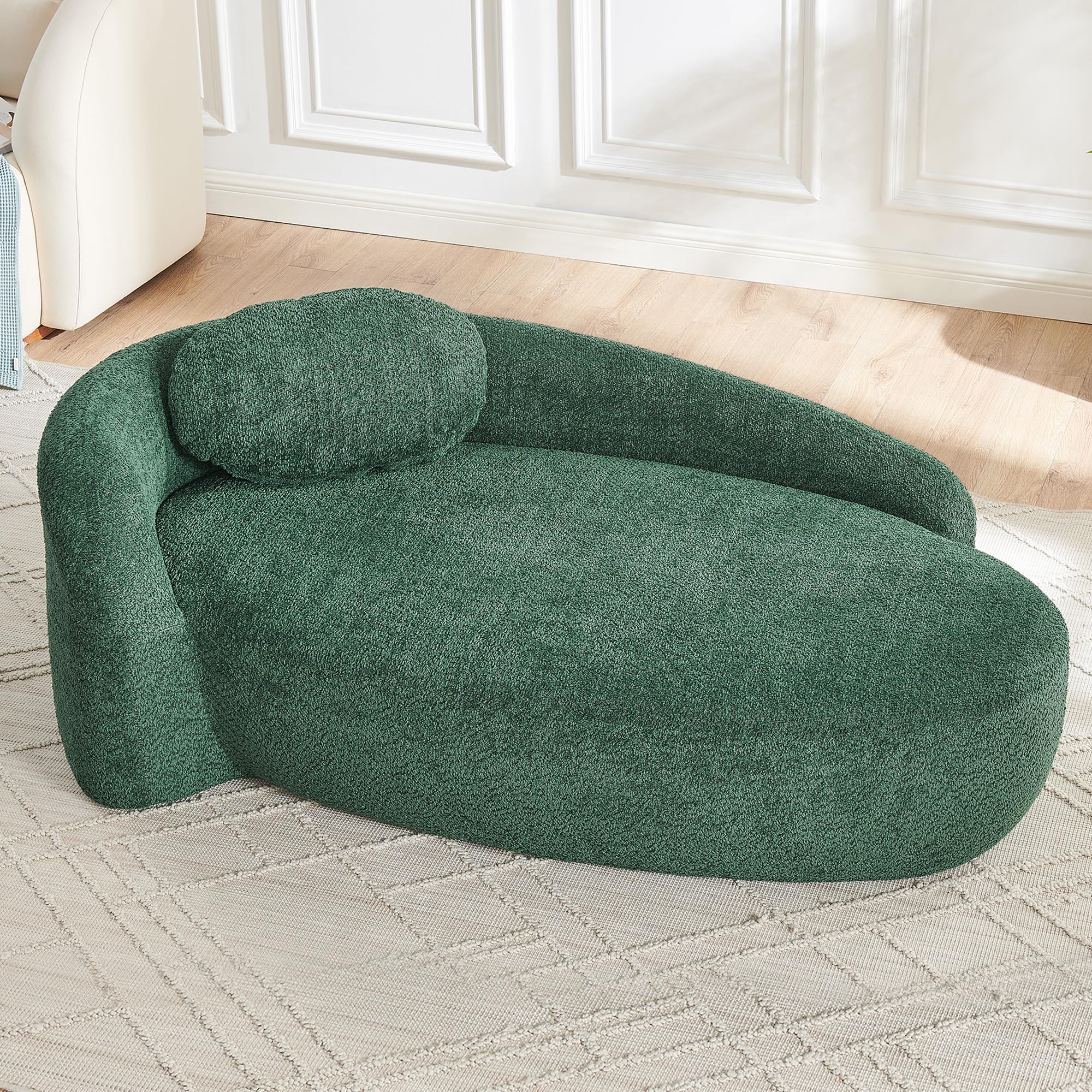 Sofa polarowa z zaokrąglonym wzorem – miękka sofa tapicerowana z przytulnego materiału pluszowego, 1-osobowa z poduszką, do salonu, sypialni, studia (kolor zielony)