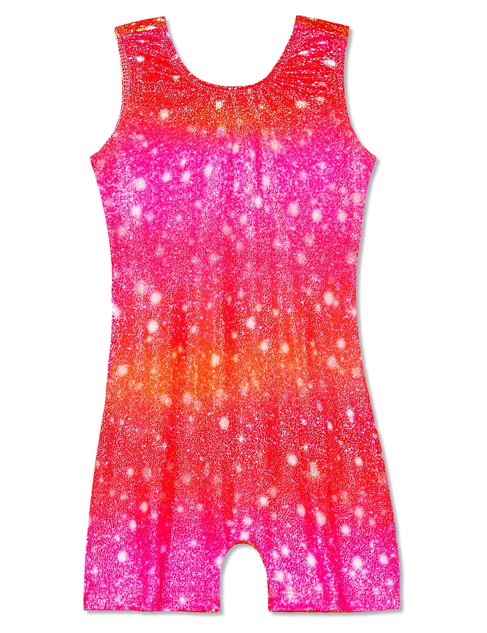 Domusgo Gymnastics Leotards for Girls Sparkly One-Piece Pro Kids Unitard Biketards with Shorts