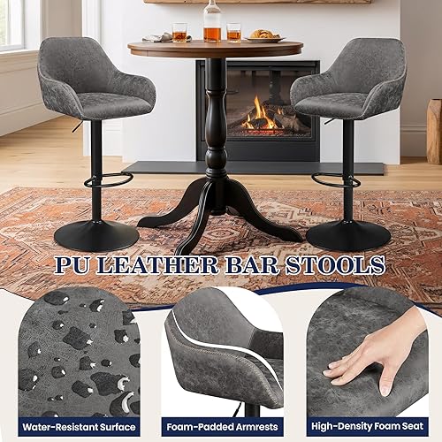 Miniatura 7 de Yaheetech - Juego de 2 taburetes de bar, taburetes giratorios de altura de mostrador de piel sintética, sillas de bar ajustables con respaldo y