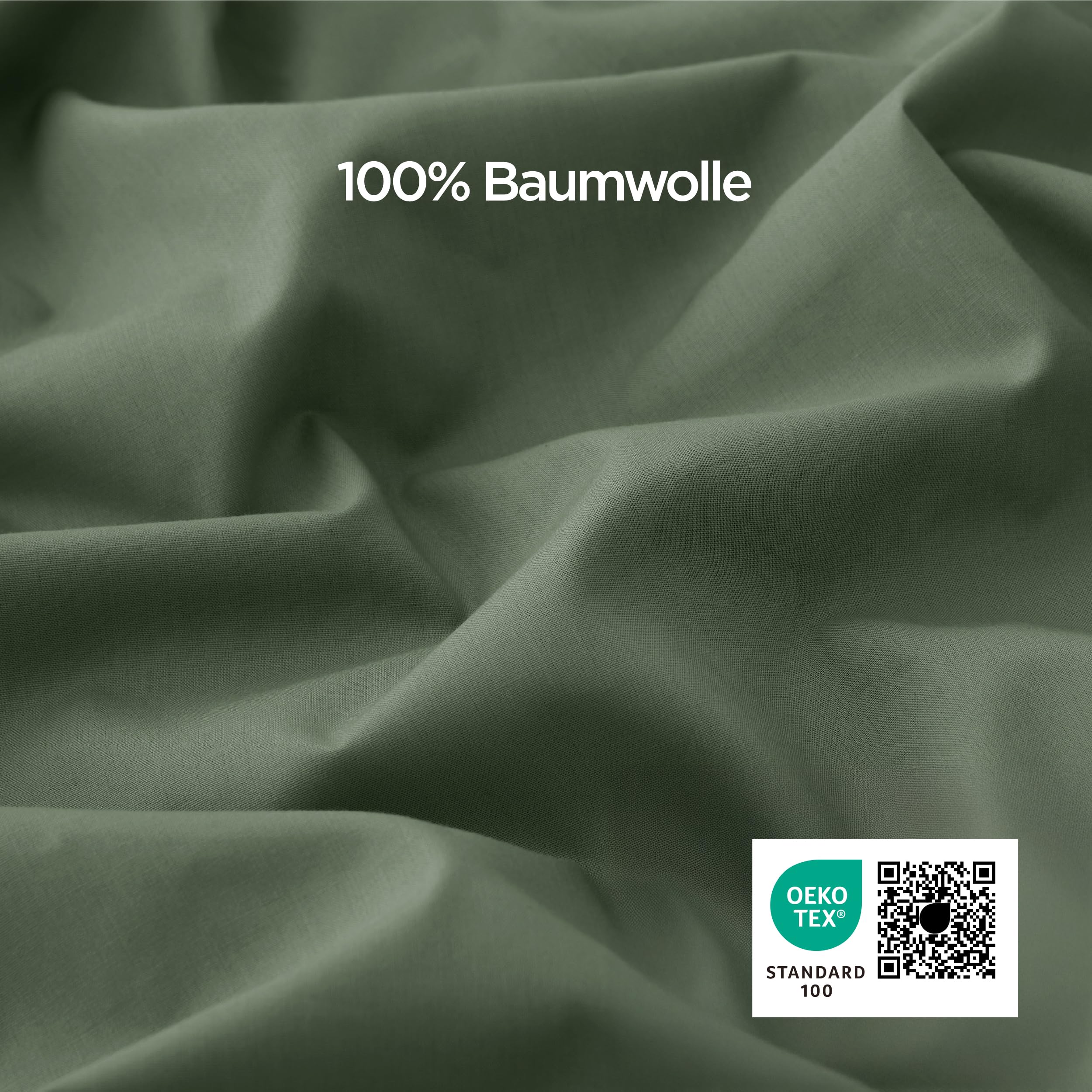 BEDSURE Beddengoed 200 x 200 cm, 3-delig, olijfgroen, zacht, Oeko-Tex, polyester, microvezel, beddengoedset, 1 dekbedovertrek van 200 x 200 cm met ritssluiting en 2 kussenslopen van 65 x 65 cm