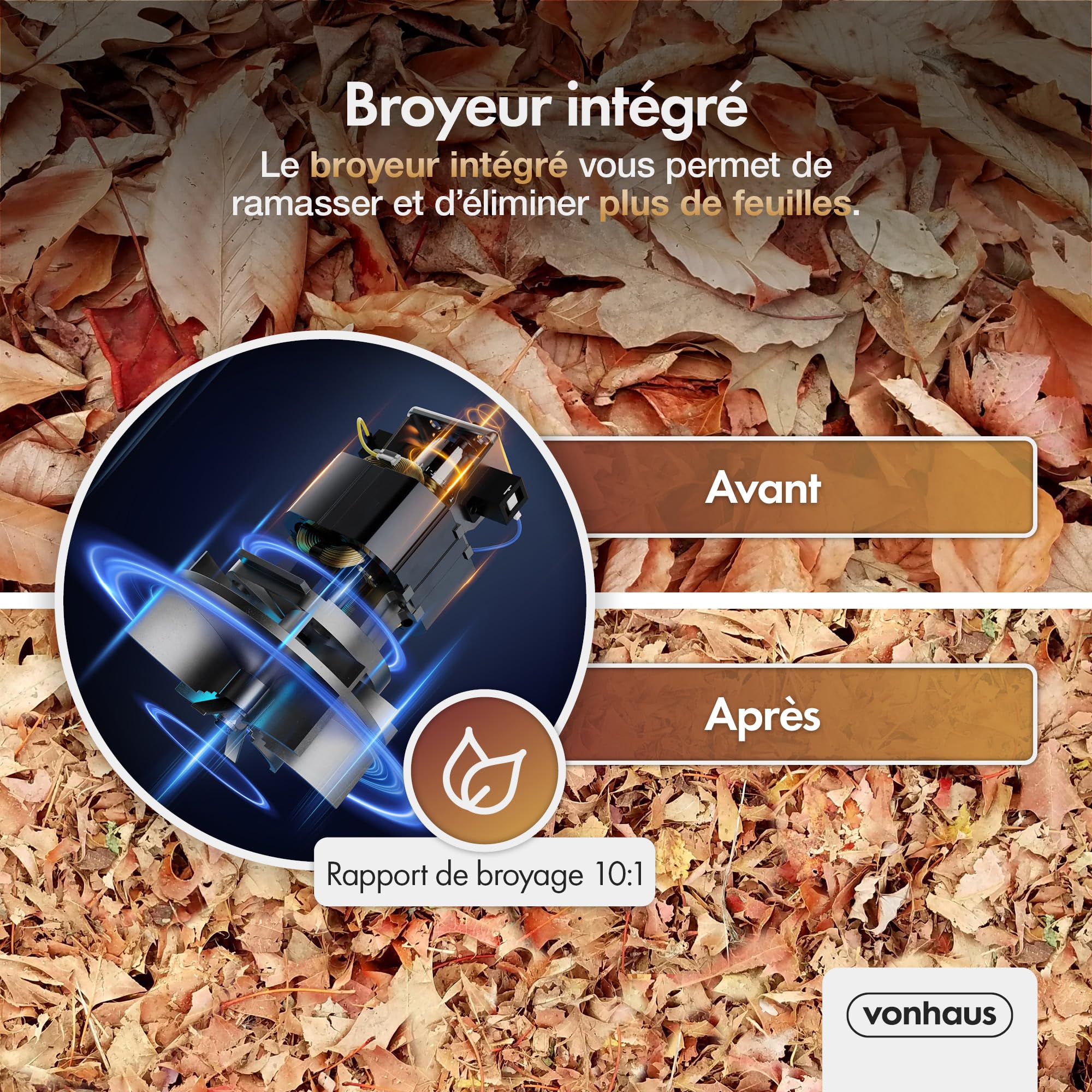 VonHaus Aspirateur Souffleur de Feuilles 3 000 W - Aspirateur Ramasse Feuilles Filaire, Nettoie Les Jardins, Gouttières, Allées, etc. - Bandoulière, roulettes, 35L Collection Sac