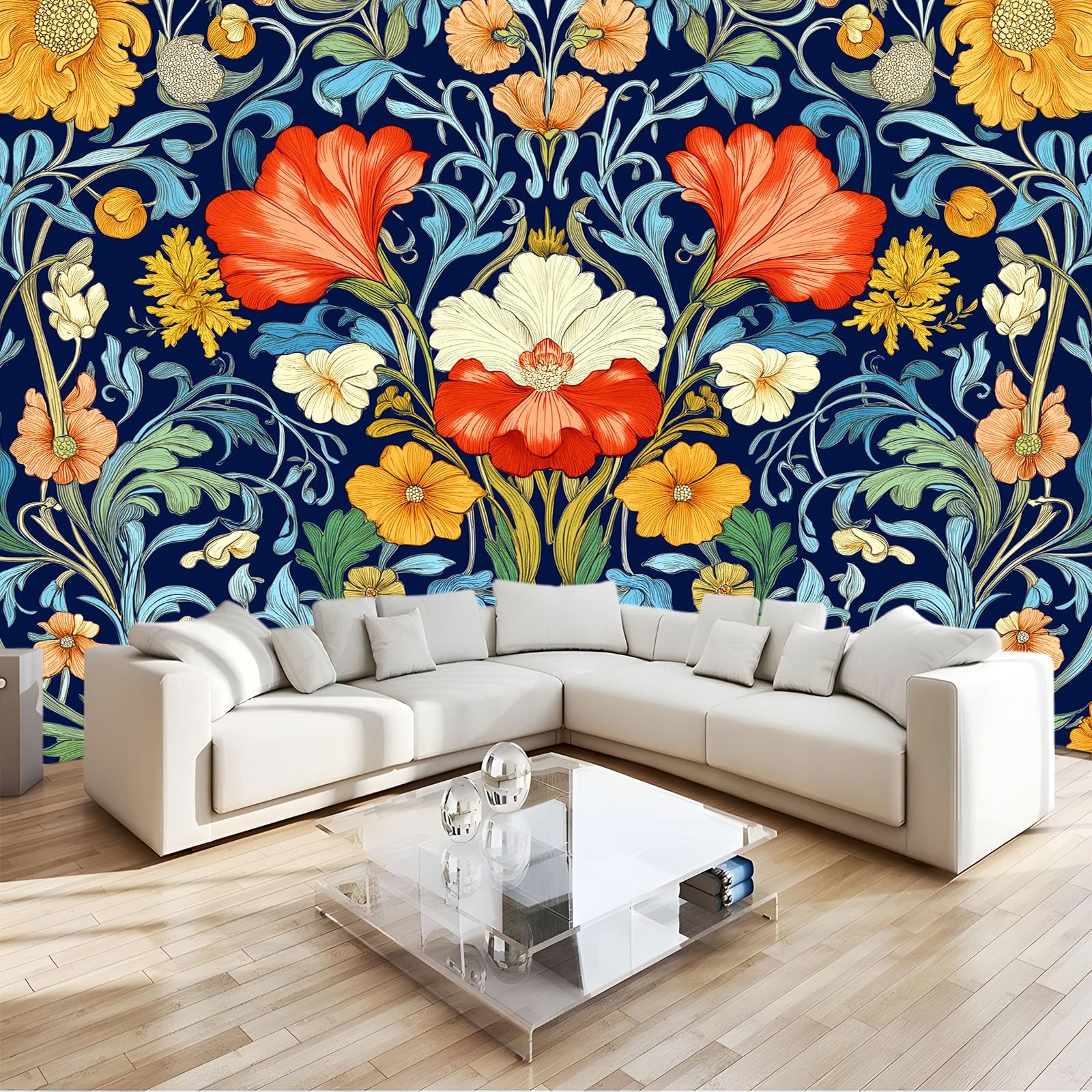 Niestandardowa fototapeta 3D, 300 x 210 cm, kwiatowy mural ścienny, gruba włóknina ścienna, ciemnoniebieska tapeta do salonu, tło telewizyjne