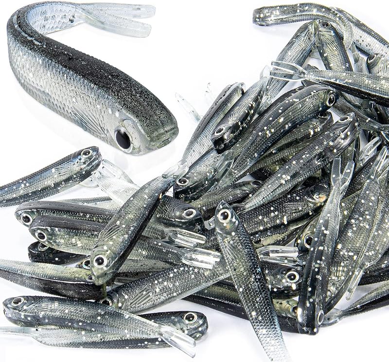 Syosisny 50 PCS Plastic Soft Fishing Lure, Lifelike Forked Tail Minnow, Fishing Baits Tackle for Saltwater and Freshwater Bass, Crappie, Walleye, or Trout Lures