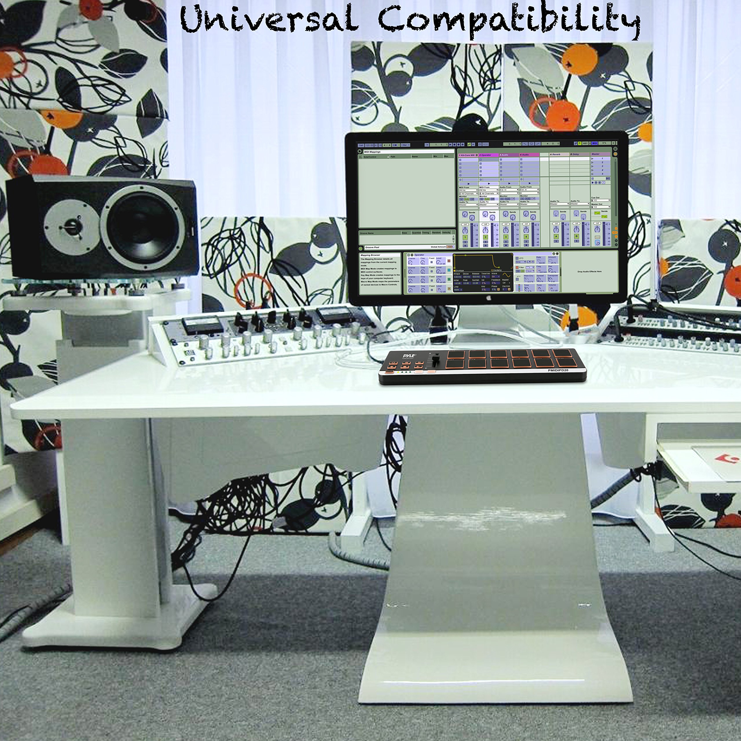 USB MIDI Controller Drum Pad - Mini Portable Beat Maker Workstation Equipment w/ 12 Drum Pads, DJ Fader Slider & Transport Buttons - Control any DAW Software Kit for Laptop Recording - Pyle PMIDIPD20 - Image 7