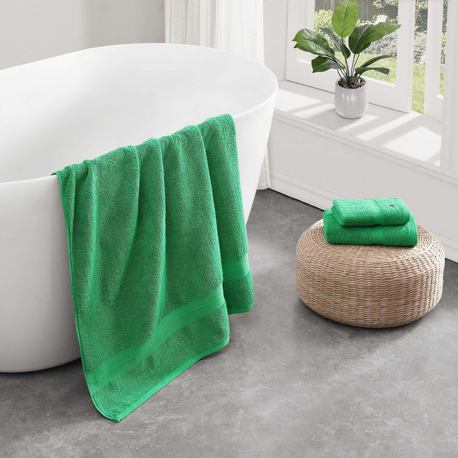 Tommy Hilfiger - Bath Towel Set, Absorbent Cotton Terry with Zero Twist, Medium Weight, Oeko-Tex Certified (Modern American Green, 6 Piece)