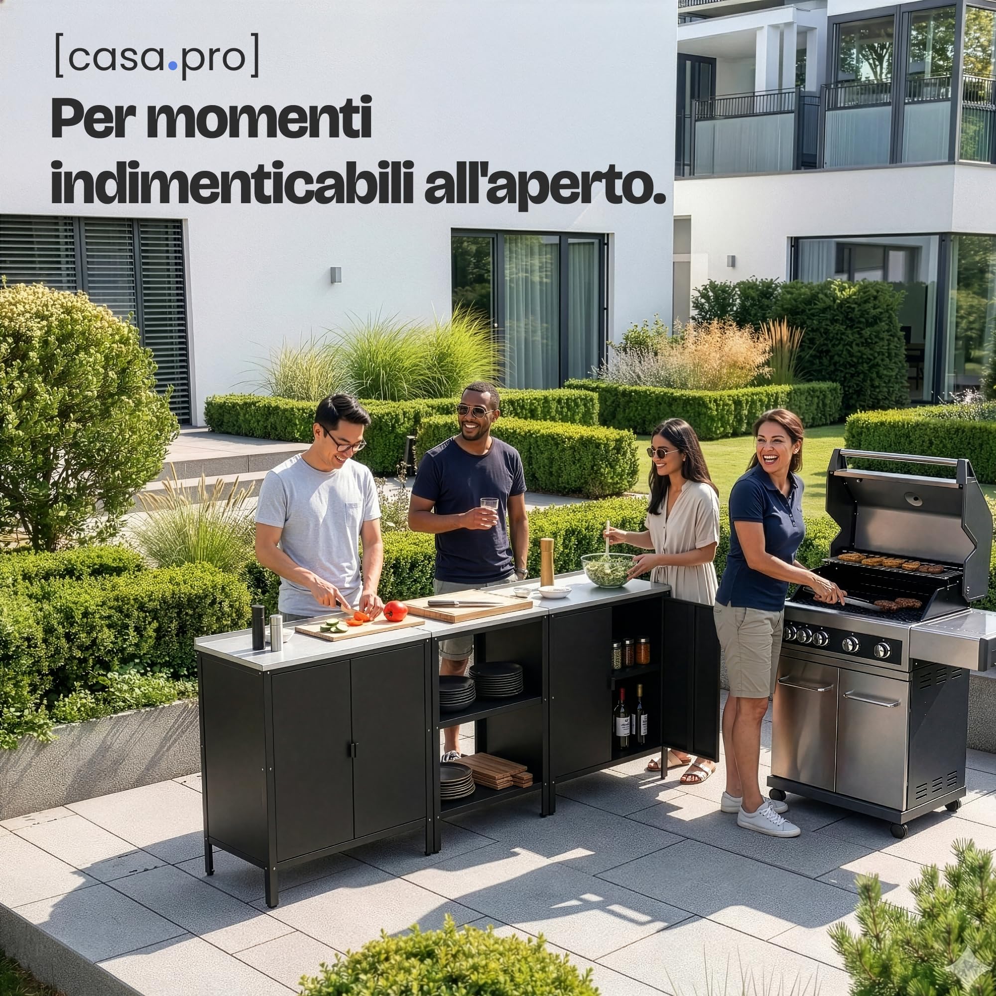 casa.pro Armadio da Giardino Mobile Organizzatore da Esterno 92 x 80 x 50 cm Armadietto in Acciaio con 2 Ante e Ripiano Piedini Regolabili per Livellare - Nero Opaco