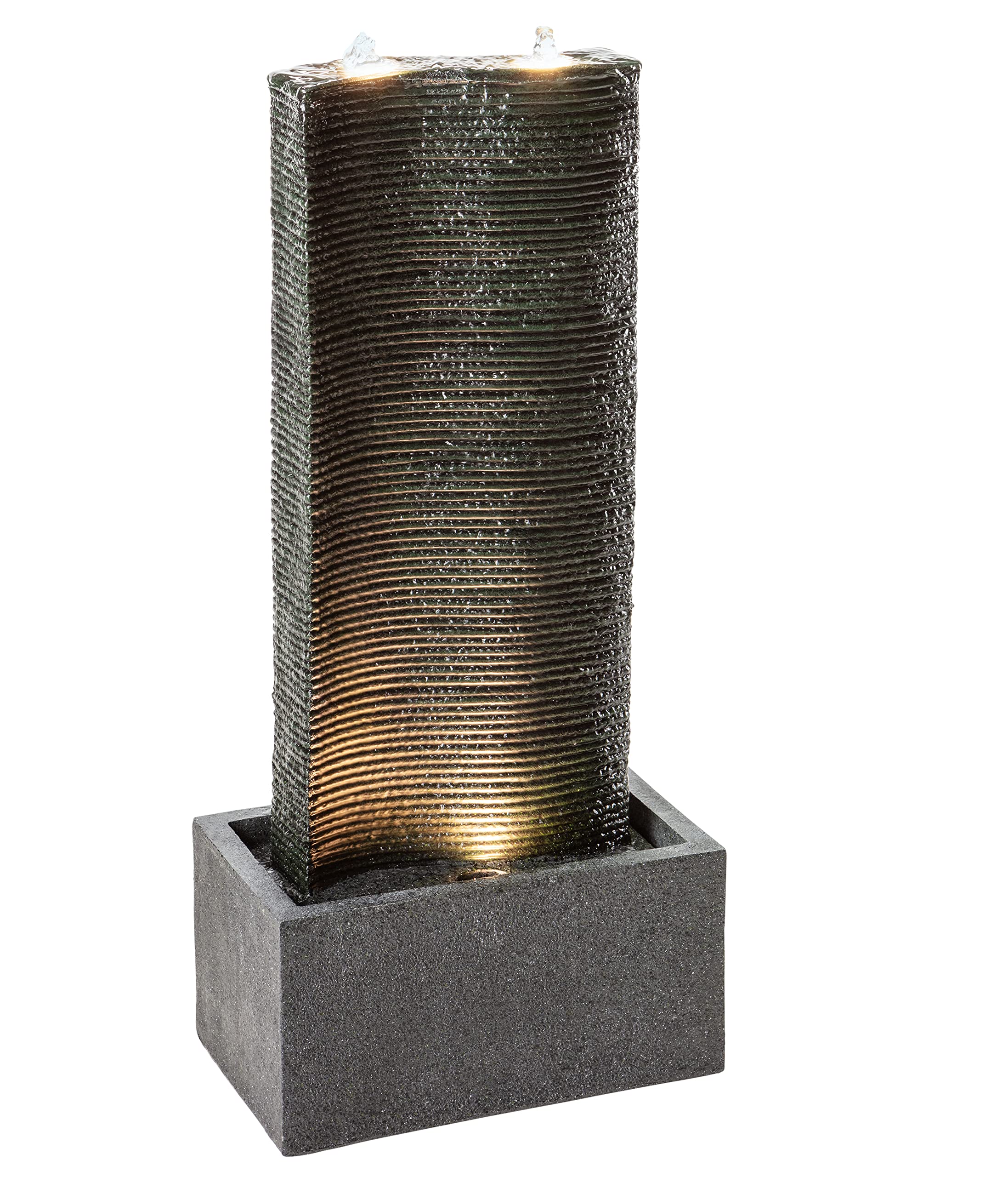Dehner Gartenbrunnen Muro mit LED Beleuchtung, Steinoptik, ca. 80.5 x 37 x 22.5 cm, Polyresin, dunkelgrau