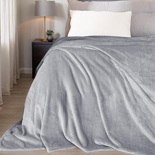 NICETOWN Manta de cama de forro polar, tamaño Queen, color gris claro, suave, ligera, afelpada, acogedora, manta de microfibra de lujo para