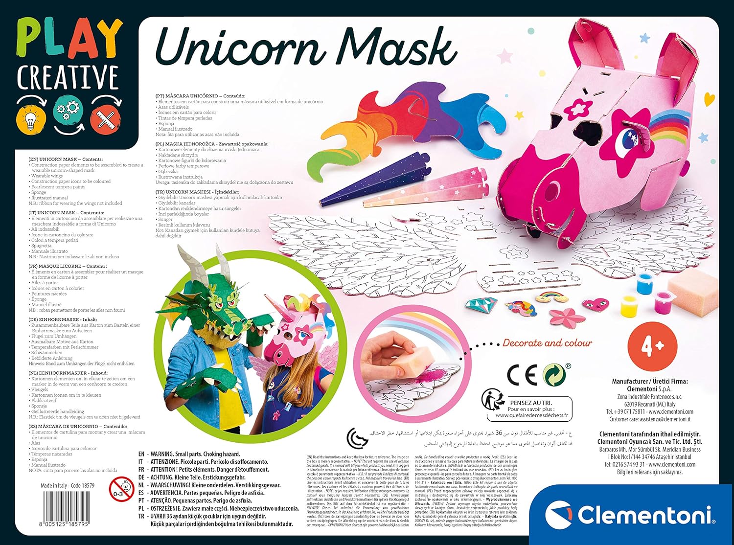 Clementoni 18579, Big Mask Unicorn toy For Children, Ages 4 years Plus