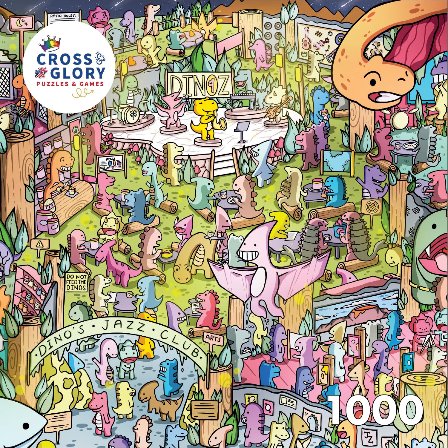 Jurassic Jive: A Night of Dino Jazz by Cross & Glory, Whimsical 1000 Piece Jigsaw Puzzle, Eco-Friendly - Image 2