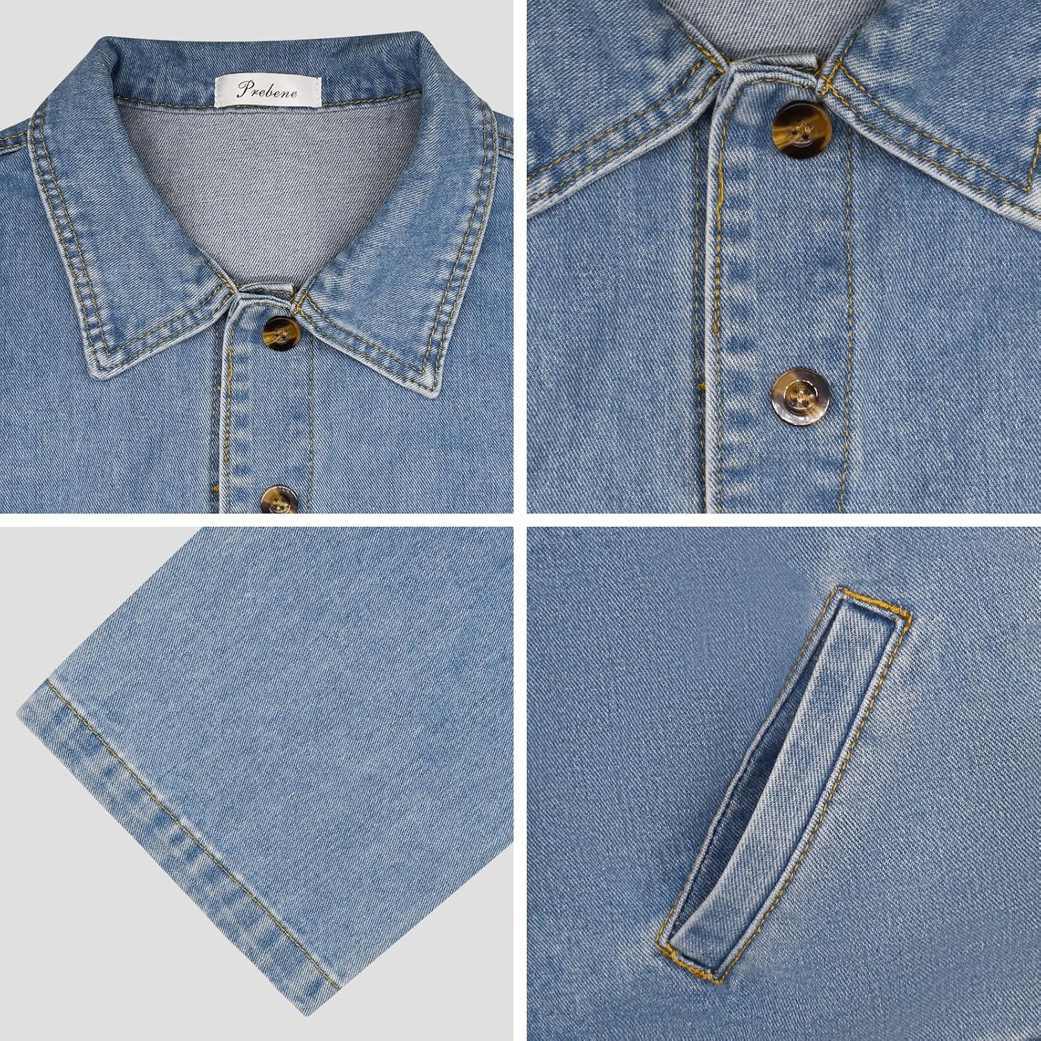 Womens Denim Jackets with 3/4 Sleeve Casual Button Down Jean Shirt, Shacket Loose Coat with Pockets - Image 7