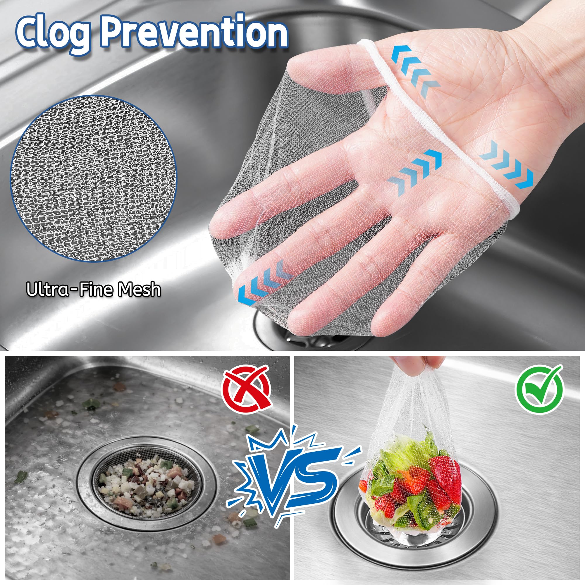 300 Pack Disposable Mesh Sink Strainer Bags,Kitchen Disposable Drain Covers,Sourdough Drain Catcher,Effectively Trap All Dirt and Prevent Blockage of The Drainage Pipe - 3