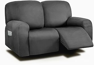 ULTICOR Reclining Loveseat Slipcover, 48" - 65" L, 6-Piece Yarn Dyed Loveseat Reclining Sofa Covers, 2 seat Loveseat Recliner Cover, Thick, Soft, Washable (Black, Loveseat Recliner Cover)