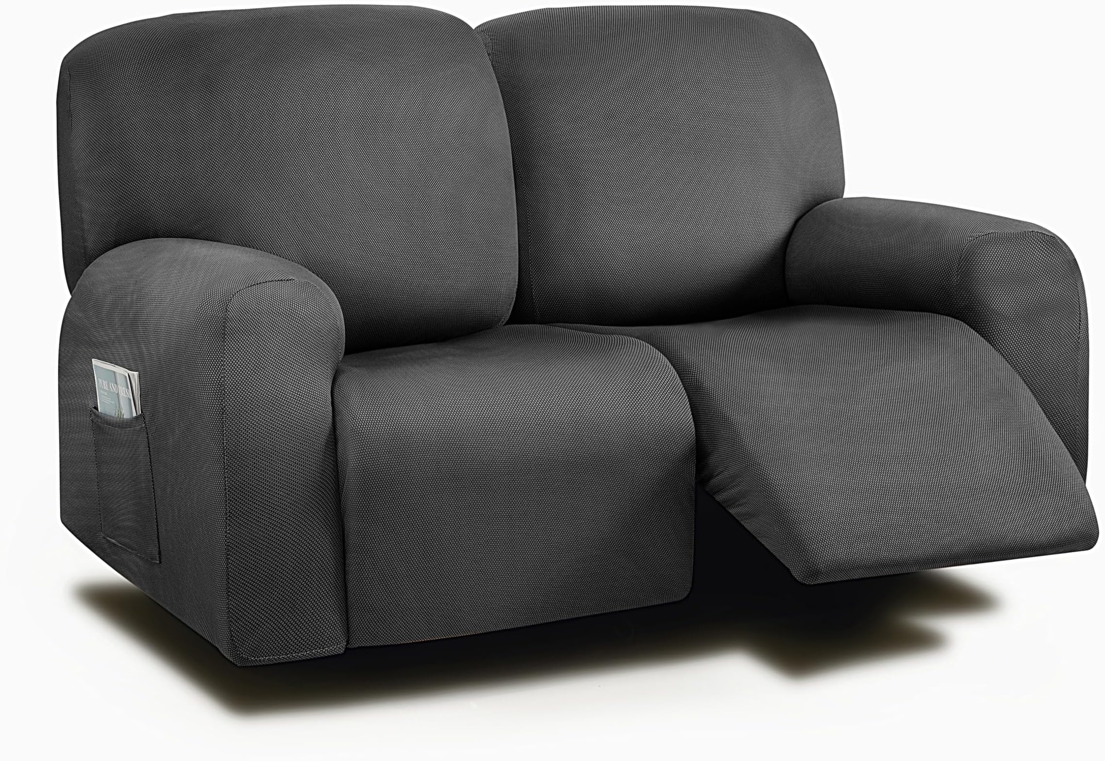 ULTICOR Reclining Loveseat Slipcover, 48" - 65" L, 6-Piece Yarn Dyed Loveseat Reclining Sofa Covers, 2 seat Loveseat Recliner Cover, Thick, Soft, Washable (Black, Loveseat Recliner Cover)