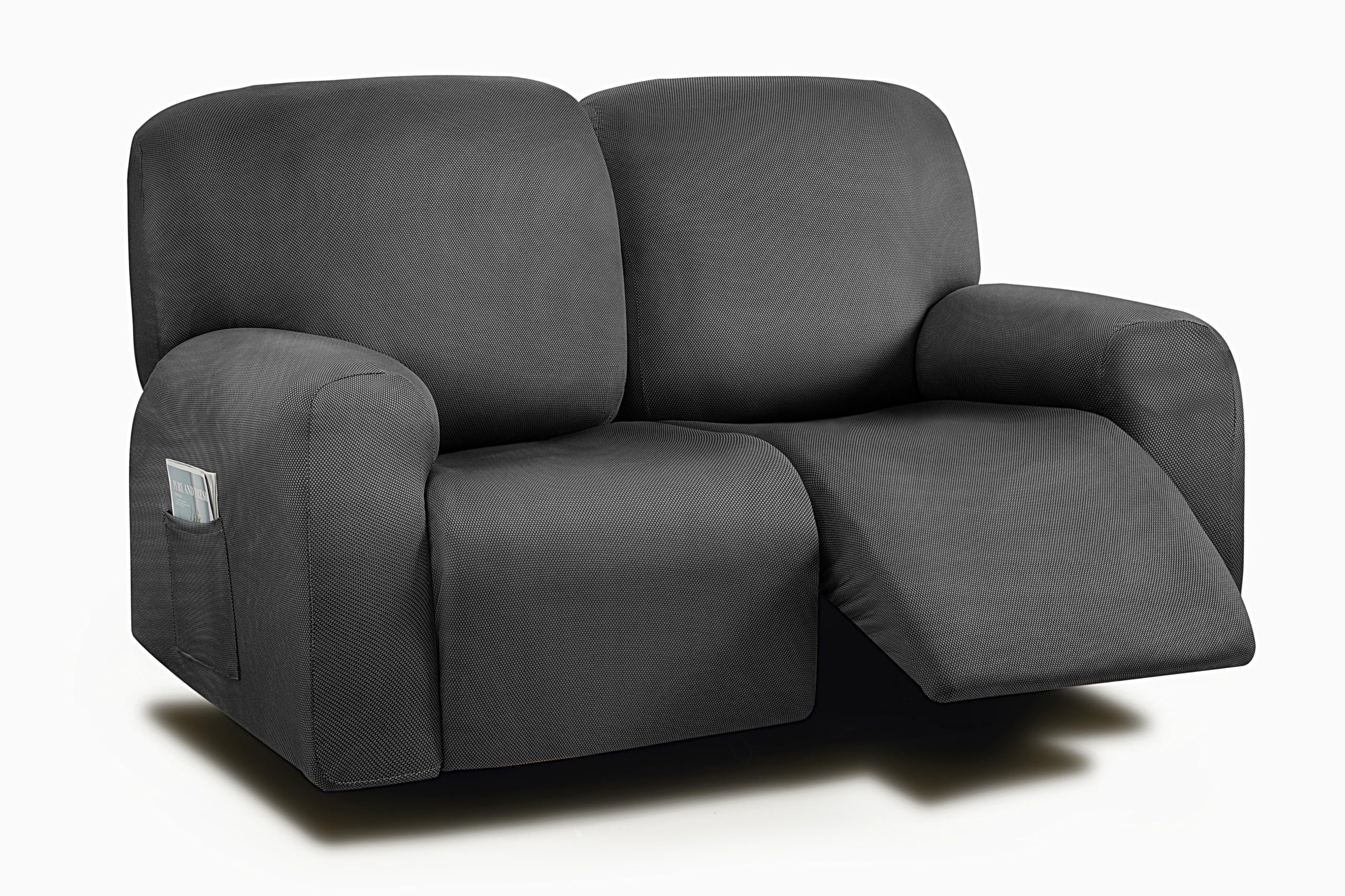 ULTICOR Reclining Loveseat Slipcover, 48" - 65" L, 6-Piece Yarn Dyed Loveseat Reclining Sofa Covers, 2 seat Loveseat Recliner Cover, Thick, Soft, Washable (Black, Loveseat Recliner Cover)